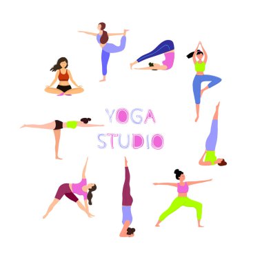 vector flat illustration of a young couple doing exercises in sports gym