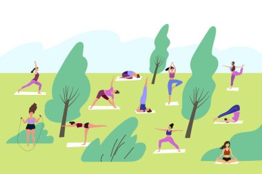 vector flat illustration of a young couple doing exercises in sports gym
