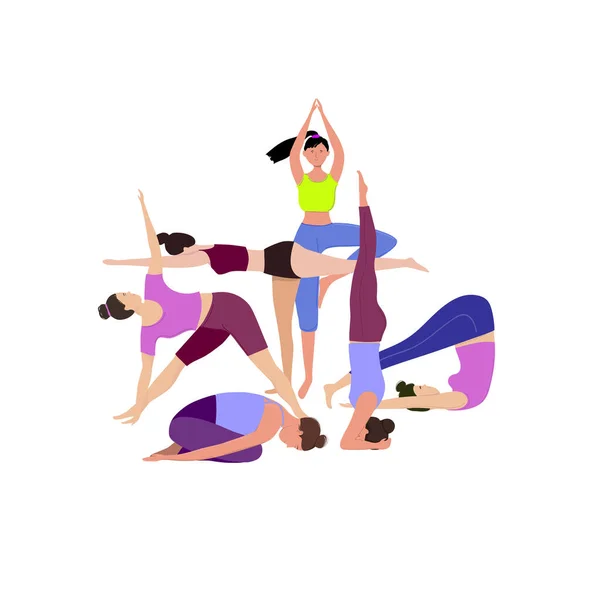 Jóga Fitness Concept Yoga Class Vektorová Ilustrace — Stockový vektor