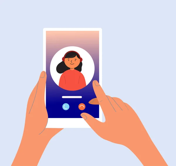  Video call concept.Hand holding mobile phone.Vector illustration.