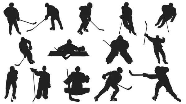 Jugadores Hockey Sobre Hielo Siluetas Vector Conjunto Jugador Hockey Sobre — Vector de stock