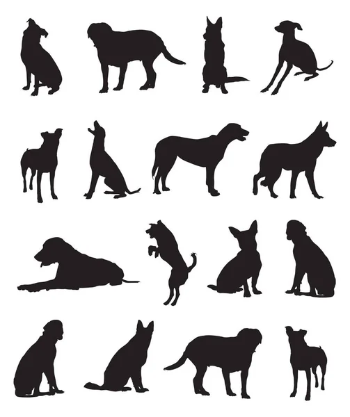 Bir grup köpek silueti vektör gösterimi şekillendirir