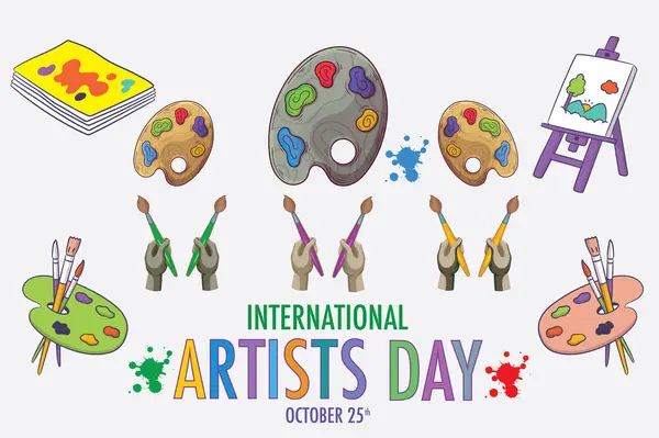 Uluslararası Sanatçılar Günü Vektör Sanatını Kutlayın - Uluslararası Sanatçılar Günü, 25 Ekim 'de dünya çapındaki sanatçıların yaratıcılığını ve katkılarını onurlandırmak.