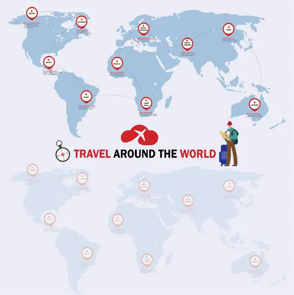 Bu seyahat güzergahı haritası ile küresel hedefleri keşfetmek, macera planlaması ve seyahat tutkusu için mükemmel.