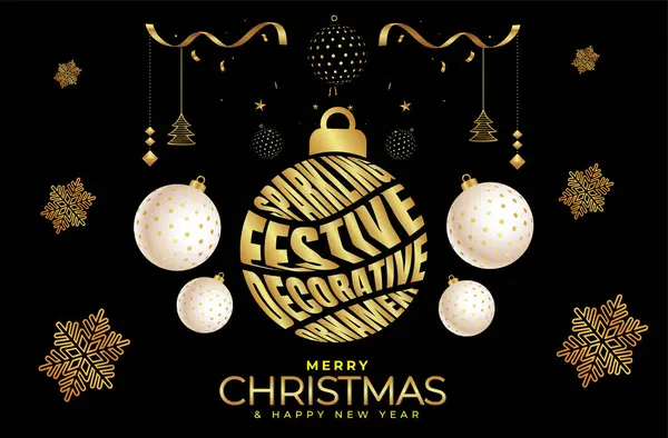 Altın Şenlik Parıltısı. Koyu arkaplanda şenlikli süslemeleri olan zarif altın Noel balosu..