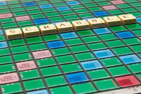 stock image Close up of a game board with the word Scrabble