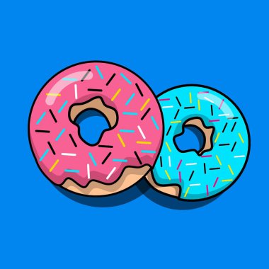 vector of two delicious donuts isolated on blue background. 