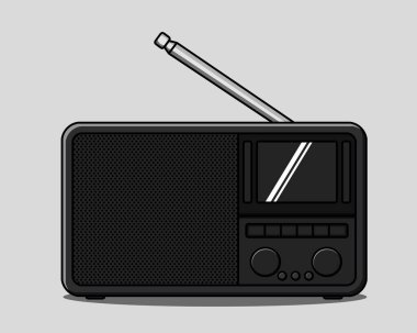 black modern radio vector isolated on gray background.