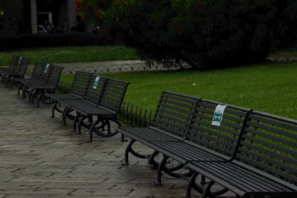 Yağış ve Park Bench 'e 1 metre mesafede.