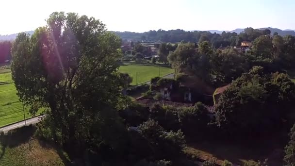 木々に囲まれた放棄された田舎の家を眺める — ストック動画
