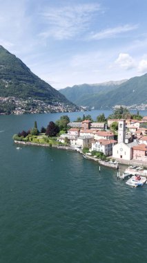 Como Gölü 'ndeki Torno kasabasının muhteşem hava manzarası
