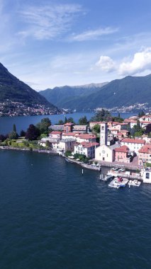 Como Gölü 'ndeki Torno kasabasının muhteşem hava manzarası