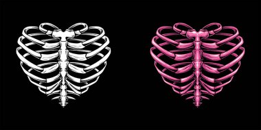rib cage skeleton with a love heart shape, a one-of-a-kind illustration that will captivate and inspire. Boldcombines the edgy and alternative feel of a skeleton with the timeless symbol of love