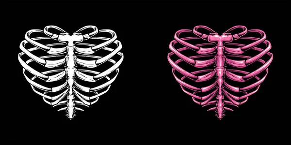 Rib Cage Skeleton Love Heart Shape One Kind Illustration Captivate — Stok Vektör