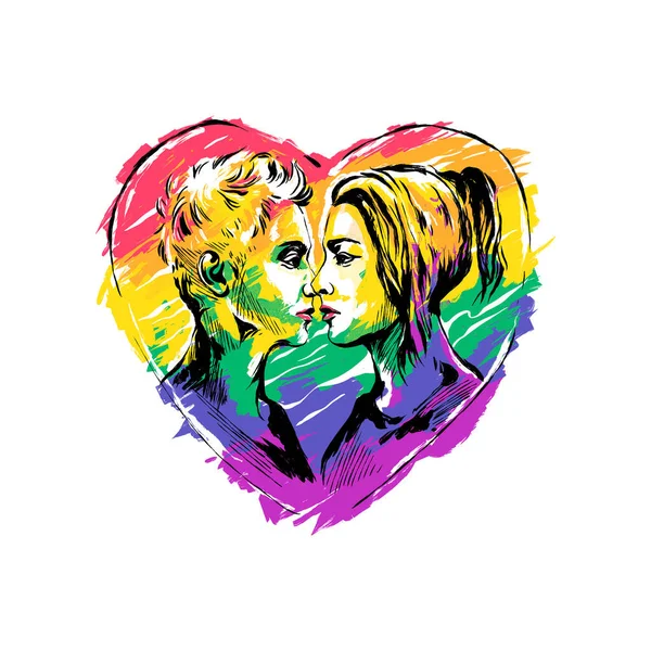 Vector Libre Abstracto Lesbianas Pareja Concepto Ilustración Orgullo — Vector de stock