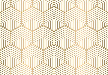 Altın şeritli kusursuz altıgen deseni, lüks sanat deco arka plan vektörünü tekrarla.