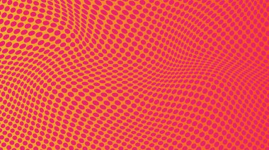 Yellow orange wavy dot pattern background with distort, optical illusion, vector illustration.	