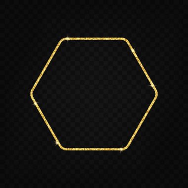 Ağ, kart, sosyal gönderi, izole edilmiş sınır çizelgesi için parıltılı altın altıgen çerçeve çizimi.