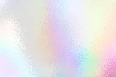 Gümüş yanardöner, pastel tek boynuzlu at gökkuşağı arka planı, holografik folyo dokusu, web kullanımı için vektör illüstrasyonu.