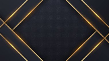 Altın çizgili, parlak ışık ve gölgeli lüks, koyu renkli kağıt arka plan. 3d kağıt kesim biçimi, kart için vektör illüstrasyonu, sunum vs..