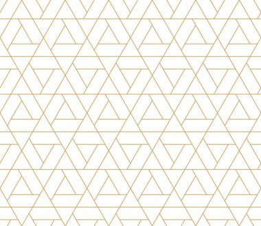 Altın geometrik desenli üçgenler, altıgenler ve beyaz arkaplanda çizgiler. Modern ve sofistike estetiğe sahip minimalist sanat tasarımı.