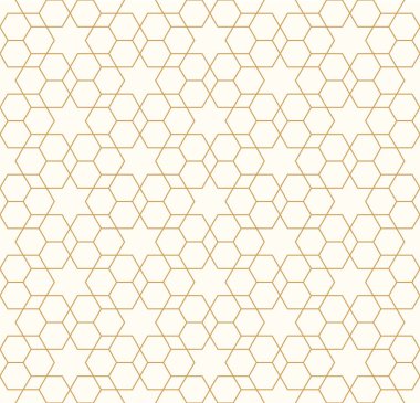 Altıgen ve altın çizgili kusursuz geometrik desen, vektör yanılsaması.