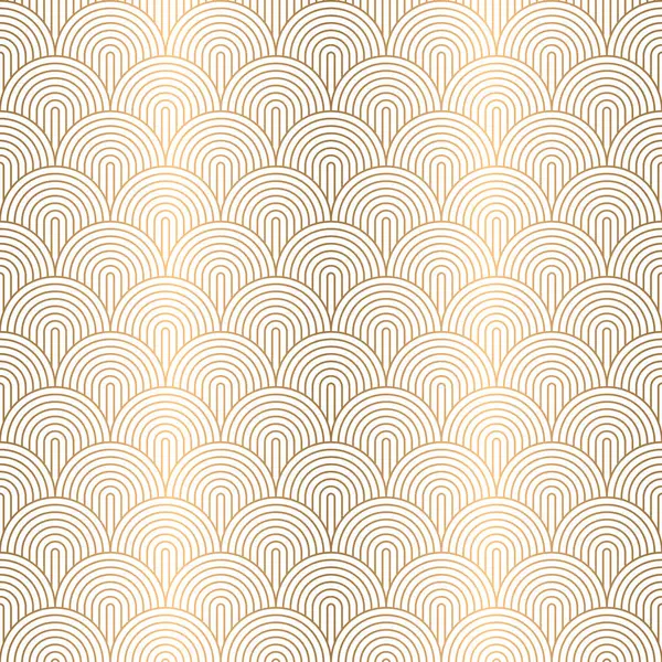 Sanat deco yay düz dalga deseni altın daire kemer çizgisi, balık pulu, kafes arka planı, vektör illüstrasyonu.
