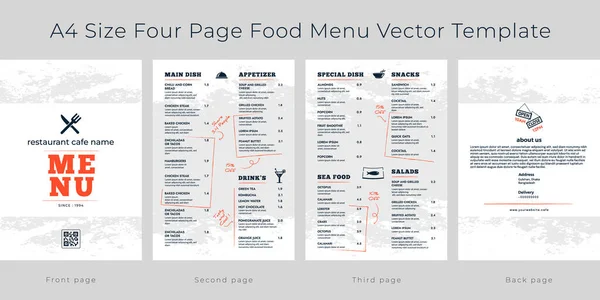 Food Menu Vector Template, A4 size, Four page Food menu Template