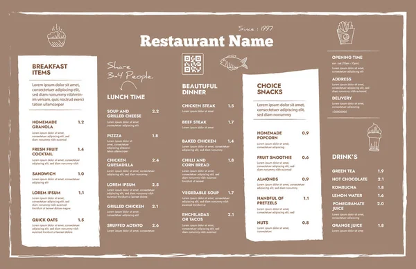 Restaurant cafe menu, template design.Single page food menu template.