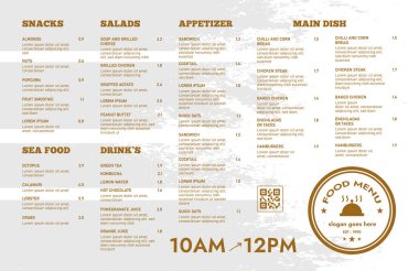 Restaurant cafe menu, template design.Single page food menu template, Vector food menu template