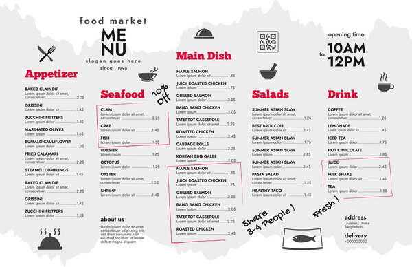 Меню ресторана кафе, шаблон design.Single страницы меню питания шаблон, векторное меню