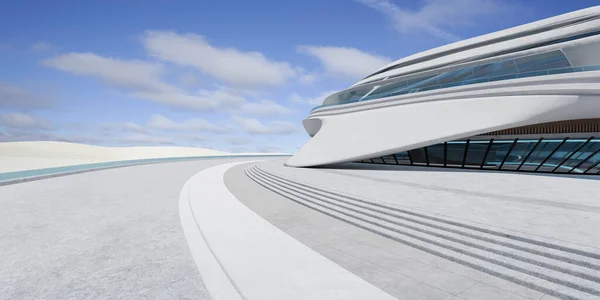 Puste Piętro Nowoczesnym Futurystycznym Opływowym Wystrojem Budynku Fotorealistyczne Renderowanie — Zdjęcie stockowe