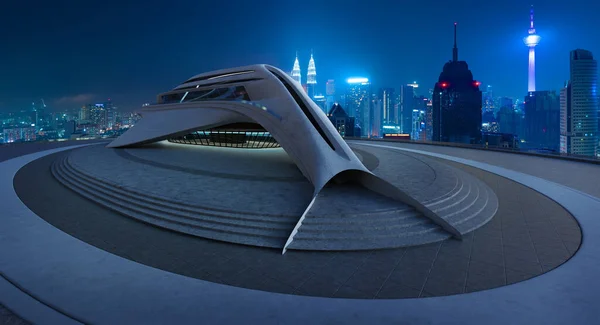 Fütürist Aerodinamik Tasarımlı Mimari Gece Sahnesi — Stok fotoğraf