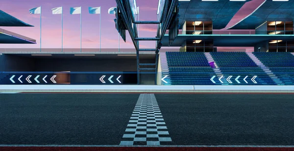 空沥青国际赛道与起跑线和终点线 3D渲染 — 图库照片