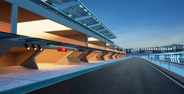 Rendering Does Exist Modern Racing Garage Next Racetrack Circuit — Stock Photo, Image