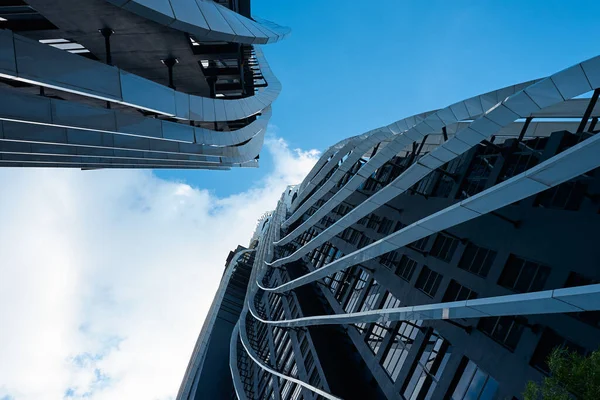 Alacsony Szögű Felvétel Modern Városi Épületek Kék Háttér Kuala Lumpur — Stock Fotó