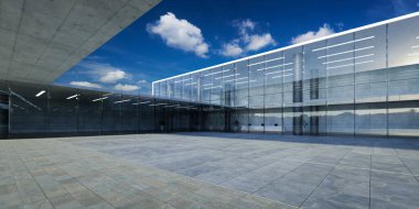 Modern glass wall commercial buildings exterior. Realistic 3d rendering