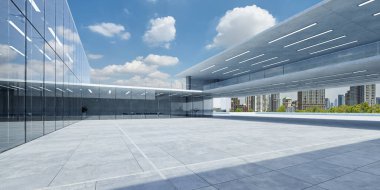 Modern glass wall commercial buildings exterior. Realistic 3d rendering