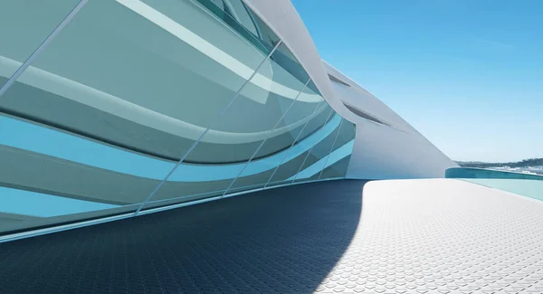 stock image Empty Floor with modern  futuristic streamlined design building exterior. Photorealistic 3d rendering