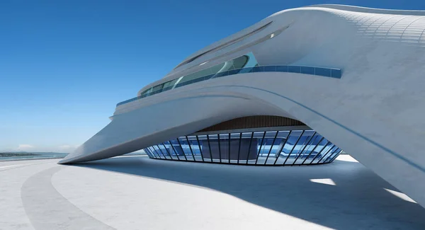 Piso Vacío Con Diseño Moderno Futurista Aerodinámico Exterior Del Edificio — Foto de Stock