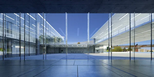 Parede Vidro Moderno Edifícios Comerciais Hall Entrada Renderização Realista — Fotografia de Stock