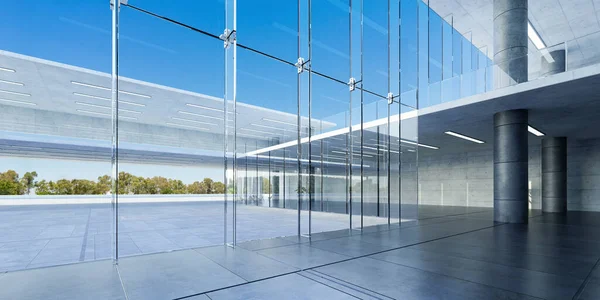 Modernos Edificios Comerciales Pared Vidrio Vestíbulo Realista Renderizado — Foto de Stock