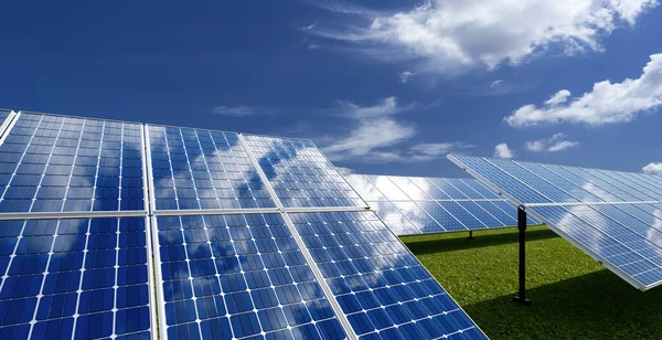 Solární Panely Napájejí Buněčnou Farmu Eko Čistý Udržitelný Energetický Koncept — Stock fotografie