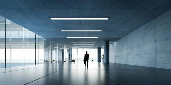 ビジネスマンはビジネスセンターを歩いている 3D現実的なレンダリング — ストック写真