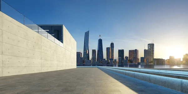 Modern Bina Güzel Şehir Manzaralı Boş Zemin Manzarası Oluşturma — Stok fotoğraf