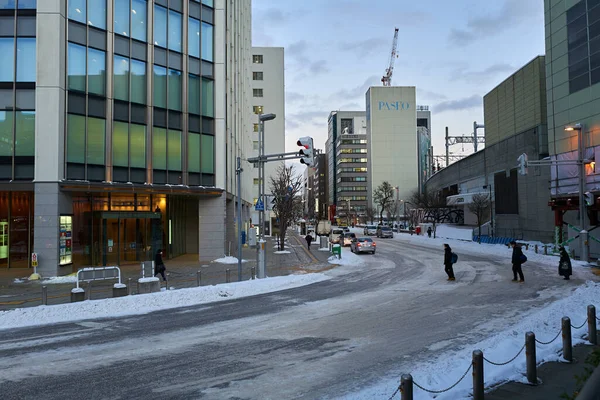 Hokkaido Ιαπωνία Δεκεμβρίου 2022 Sapporo Στο Κέντρο Της Οδού Χειμώνα — Φωτογραφία Αρχείου