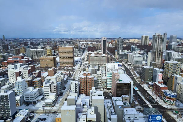 Hokkaido Giappone Dicembre 2022 Veduta Aerea Del Paesaggio Urbano Invernale — Foto Stock