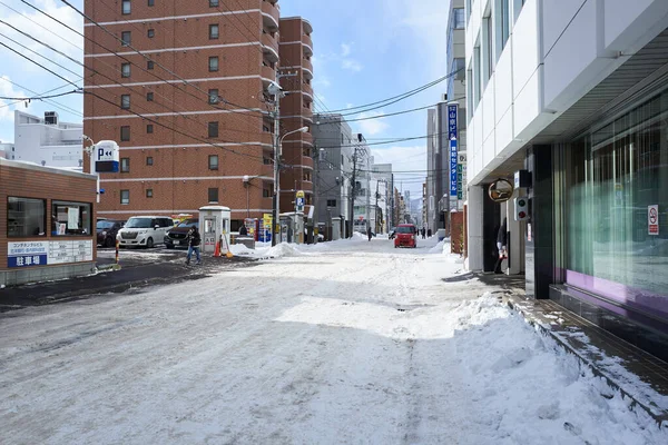 Hokkaido Japonia Grudnia 2022 Śnieżne Ulice Sapporo Sapporo Centrum Miasta — Zdjęcie stockowe