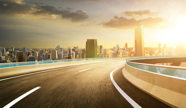 Rendering Highway Overpass Motion Blur Modern City Background — Foto de Stock
