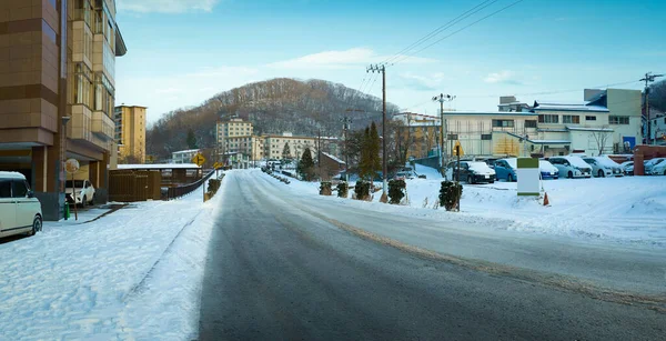 Empty Asphalt Road Beautiful Winter Small Town — Fotografia de Stock